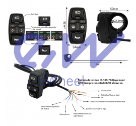 Botonera manillar de intermitencia, luces y claxon – Modelo 5 – cable 1,5m  (